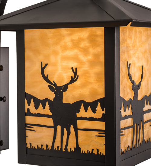 Meyda Lighting Seneca 12" Craftsman Brown Deer Creek Center Hanging Wall Sconce With Beige Art Shade Glass