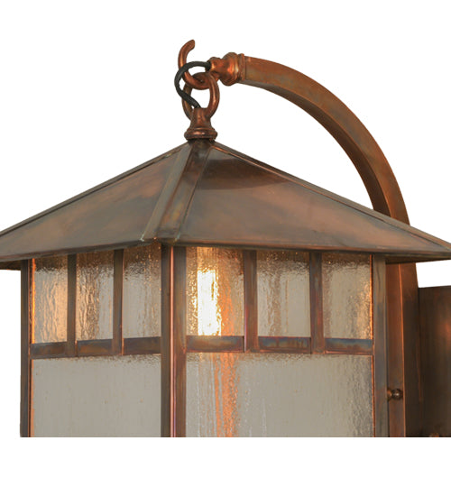 Meyda Lighting Seneca 12" Vintage Copper Double Bar Mission Curved Arm Hanging Wall Sconce With Clear Seeded Shade Glass