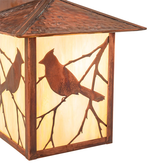 Meyda Lighting Seneca 12" Vintage Copper Song Bird Straight Arm Wall Sconce With Beige Iridsecent Shade Glass