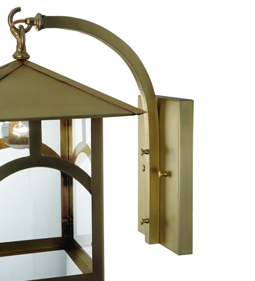 Meyda Lighting Seneca 13" Natural Brass Curved Arm Wall Sconce With Clear Shade Glass