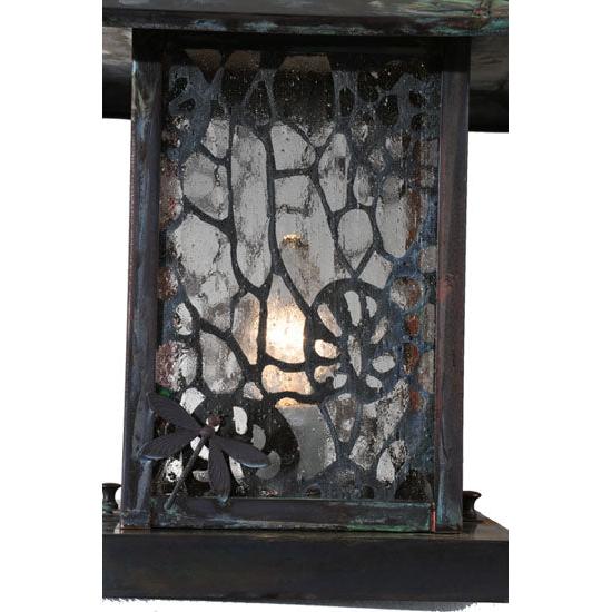 Meyda Lighting Seneca 16" Verdigris Lotus Leaf and Dragonfly Outdoor Lantern Light