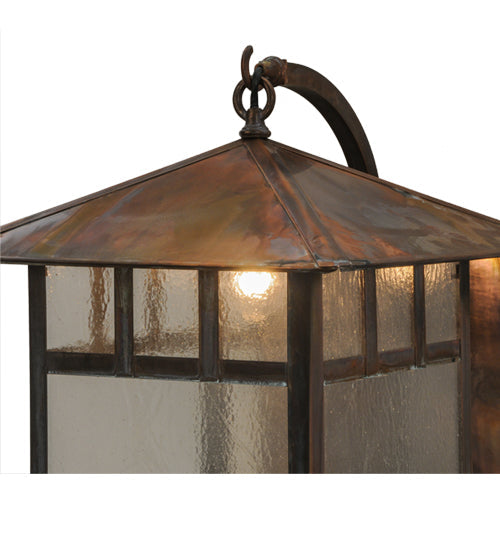 Meyda Lighting Seneca 16" Vintage Copper Double Bar Mission Curved Arm Hanging Wall Sconce With Clear Seeded Shade Glass