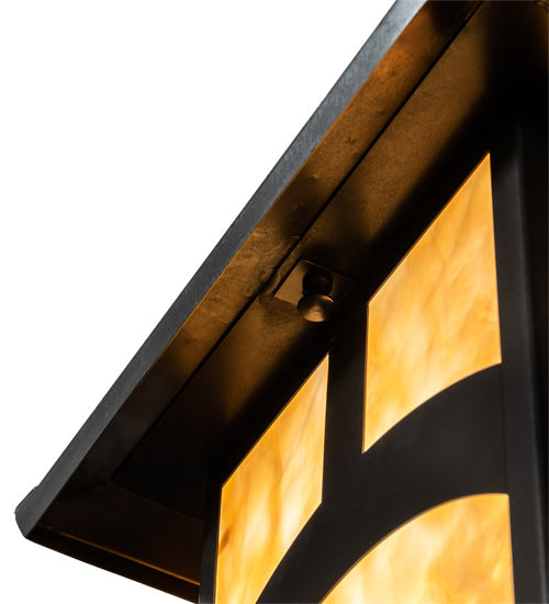 Meyda Lighting Seneca 17" Craftsman Brown Hill Top Outdoor Post Mount Light With Beige Shade Glass