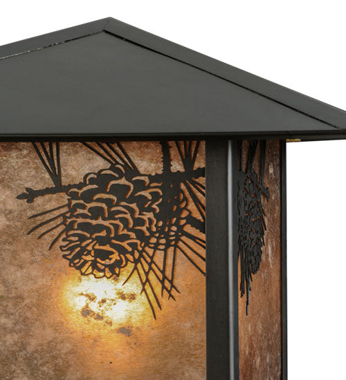 Meyda Lighting Seneca 17" Craftsman Brown Winter Pine Outdoor Post Mount Light With Silver Mica Shade Glass