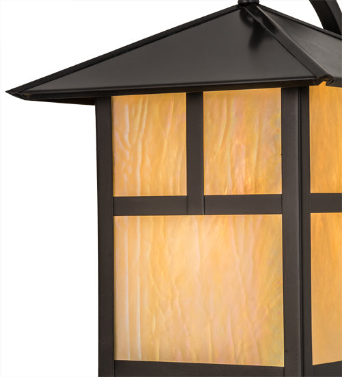 Meyda Lighting Seneca 172643 9" Craftsman Brown "T" Mission Curved Arm Wall Sconce With Beige Iridescent Art Shade Glass