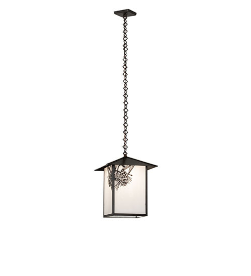 Meyda Lighting Seneca 19" Craftsman Brown On Brass Winter Pine Pendant Light With White Shade Glass