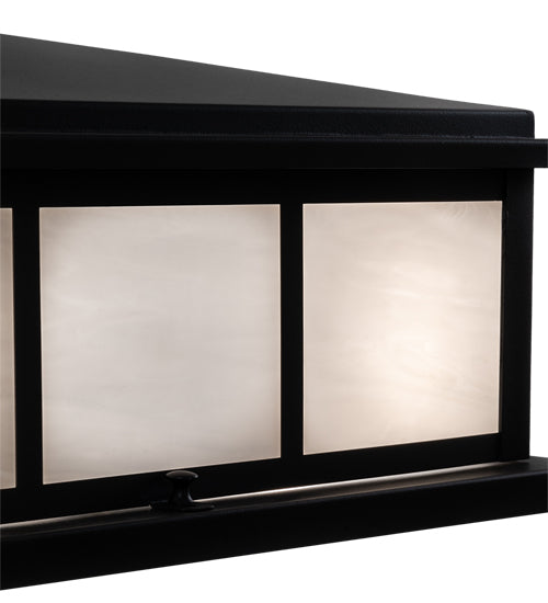 Meyda Lighting Seneca 20"Sq 4-Light Satin Black Wrought Iron Double Bar Mission Outdoor Pier Mount Light With White Shade Glass