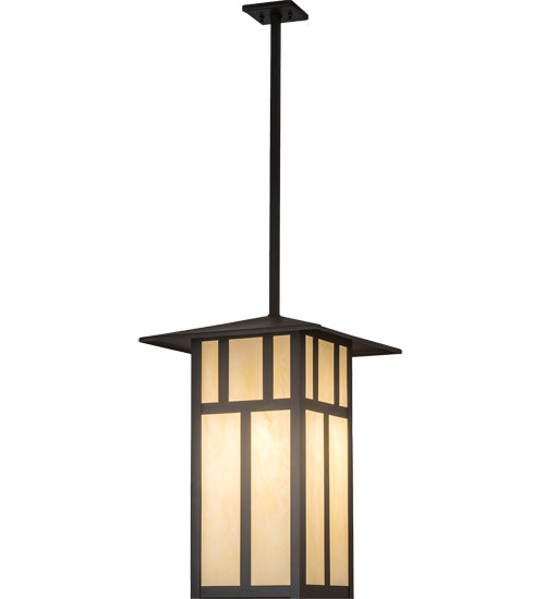 Meyda Lighting Seneca 24" 3-Light Oil Rubbed Bronze Double Bar Mission Pendant Light With Beige Botticino Idalight Shade