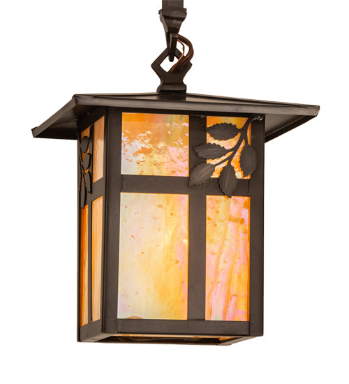 Meyda Lighting Seneca 36" 3-Light Craftsman Brown Sprig Pendant Light With Beige Iridescent Shade Glass