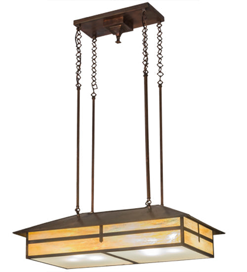 Meyda Lighting Seneca 36" 6-Light Vintage Copper Cross Mission Island Pendant Light With Beige Iridescent Shade Glass