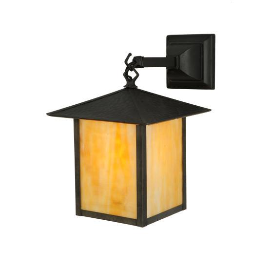 Meyda Lighting Seneca 9" Black Straight Hanging Wall Sconce With Beige Shade Glass