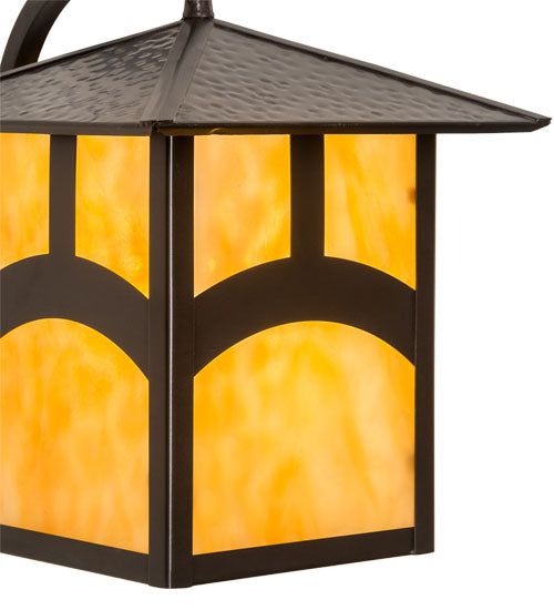 Meyda Lighting Seneca 9" Craftsman Brown Hill Top Curved Arm Wall Sconce With Beige Art Shade Glass
