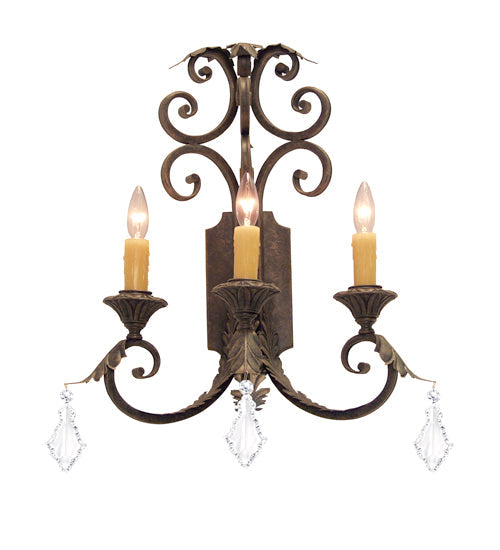 Meyda Lighting Serratina 16"W x 26"H 3-Light Antiquity Wall Sconce With Amber Faux Candlelight