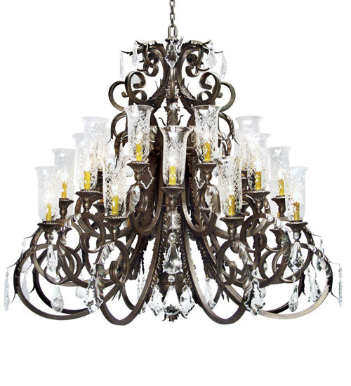 Meyda Lighting Serratina 54" 24-Light Gilded Tobacco Chandelier With Clear Etched Shade Glass