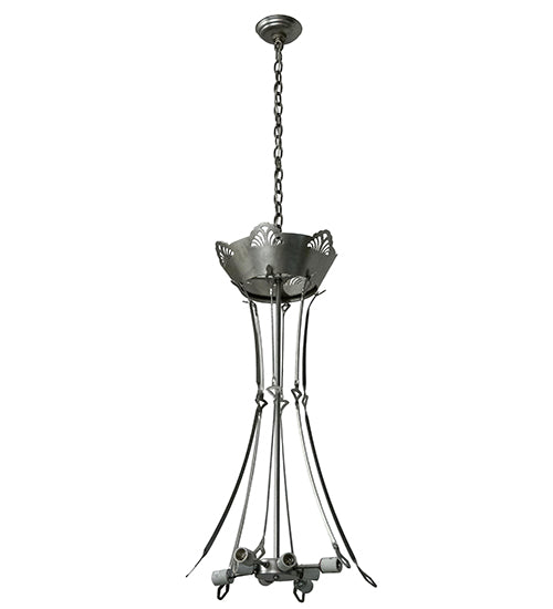 Meyda Lighting Shell and Ribbon 48" 8-Light Nickel Inverted Pendant Light With Multi-Colored Shade Glass