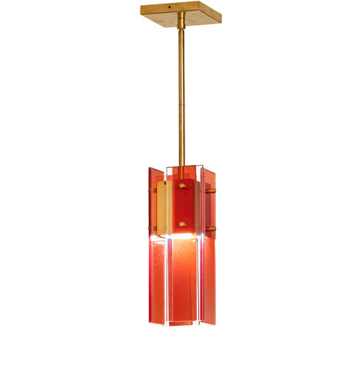 Meyda Lighting Shutter 7" Gold Nickel Mini Pendant Light With Red Sparkle Shade Glass