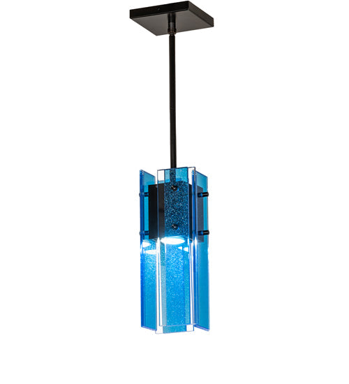 Meyda Lighting Shutter 7" Nickel Mini Pendant Light With Sparkle Blue Shade Glass