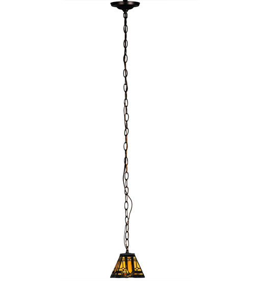 Meyda Lighting Sierra Prairie Mission 7" Mahogany Bronze Mini Pendant Light With Amber Shade Glass