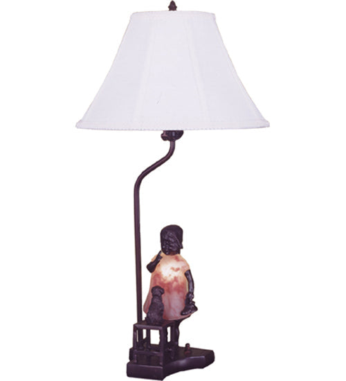 Meyda Lighting Silhouette Girl 15" Mahogany Bronze Puppy Accent Table Lamp With White Shade