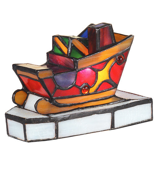 Meyda Lighting Sleigh With Presents 6" Accent Table Lamp With Multi-Colored Shade Glass
