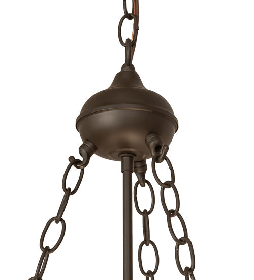 Meyda Lighting Smythe Craftsman 22" 4-Light Oil Rubbed Bronze Inverted Pendant Light With Amber Mica Shade Glass