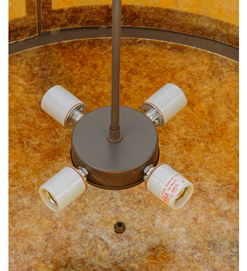 Meyda Lighting Smythe Craftsman 28" 4-Light Timeless Bronze Inverted Pendant Light With Amber Mica Shade Glass