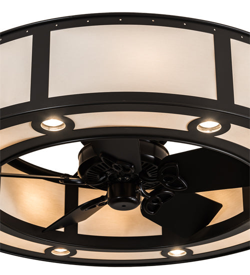 Meyda Lighting Smythe Craftsman 45" 16-Light Timeless Bronze Ceiling Fixture Chandelier With Beige Eggshell Textrene Shade and Fan