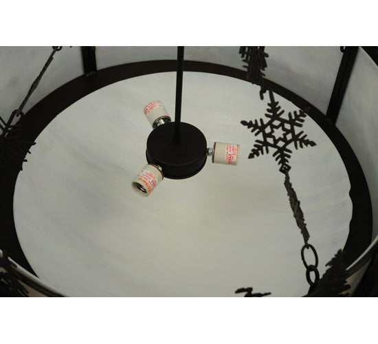 Meyda Lighting Snowflake 32" 3-Light Oil Rubbed Bronze Inverted Pendant Light With Iridescent White Shade Glass