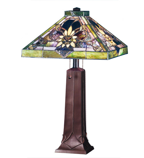 Meyda Lighting Solstice 22" 2-Light Mahogany Bronze Table Lamp With Multi-Colored Shade Glass