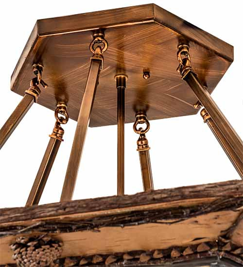 Meyda Lighting Sonoma 40" 6-Light Vintage Copper & Natural Wood Semi-flush Mount Light With Beige & Brown Shade Glass