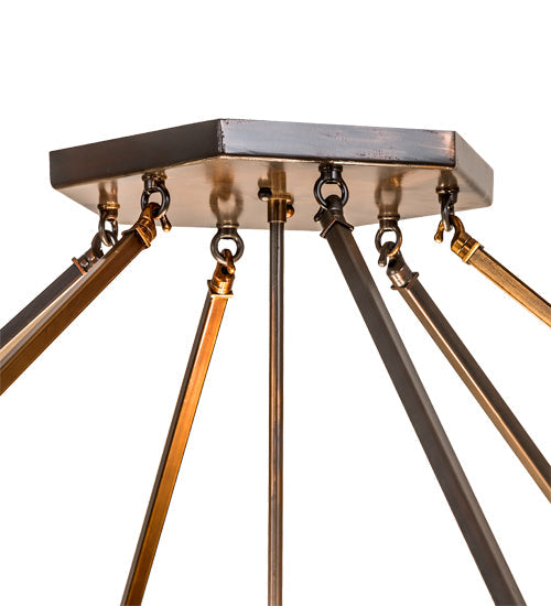 Meyda Lighting Sonoma 53" 6-Light Vintage Copper Semi-flush Mount Light With Beige & Brown Shade Glass