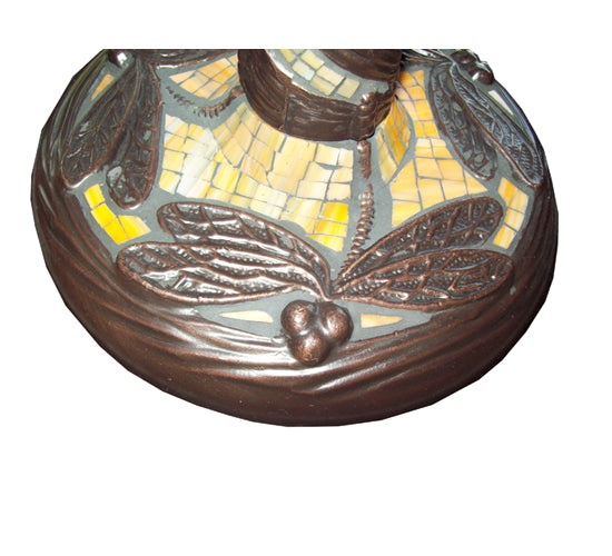 Meyda Lighting Spiral Dragonfly 24" 2-Light Mahogany Bronze Table Lamp With Multi-Colored Shade Glass and Twisted Fly Mosaic Base