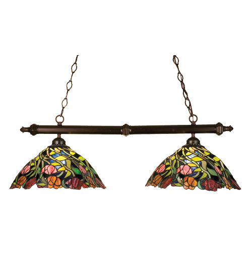 Meyda Lighting Spiral Tulip 40" 2-Light Mahogany Bronze Island Pendant Light With Multi-Colored Shade Glass
