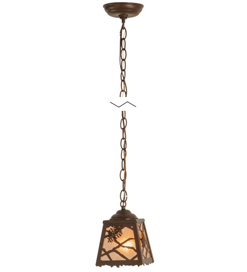Meyda Lighting Spruce Pine 9" Cafe Noir Mini Pendant Light With Silver Mica Shade Glass