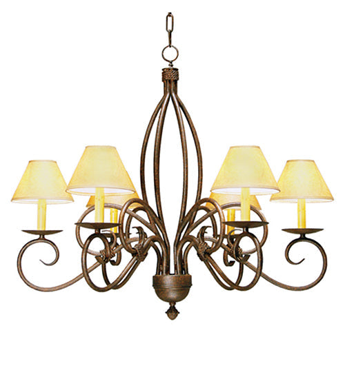 Meyda Lighting Squire 28" 6-Light Cajun Spice Chandelier With White Parchment Textrene Shade
