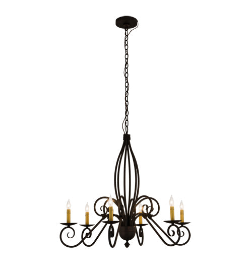 Meyda Lighting Squire 36" 6-Light Cajun Spice Chandelier With Amber Faux Candlelight