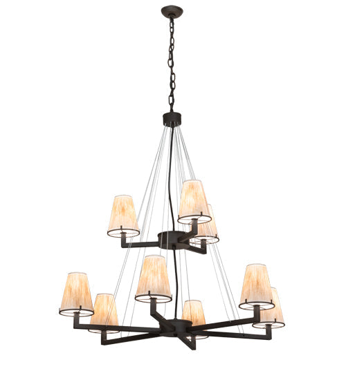 Meyda Lighting St. Lawrence 36" 9-Light 2-Tier Oil Rubbed Bronze Chandelier With Beige Sandstorm Linen Shade