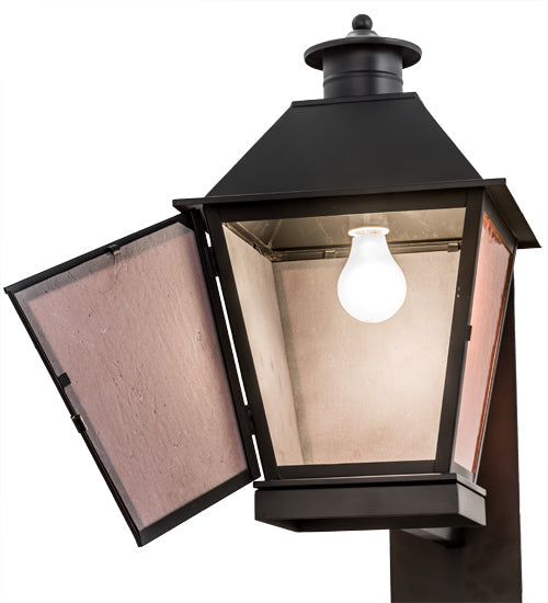 Meyda Lighting Stafford 11" Blackwash Lantern Wall Sconce With Frosted Amethyst Seeded Shade Glass
