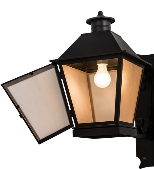 Meyda Lighting Stafford 11" Blackwash Lantern Wall Sconce With Light Peech Seeded Shade Glass