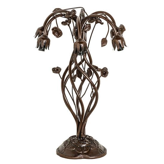 Meyda Lighting Stained Glass Pond Lily 19" 6-Light Mahogany Bronze Table Lamp With Amber & Green Shade Glass