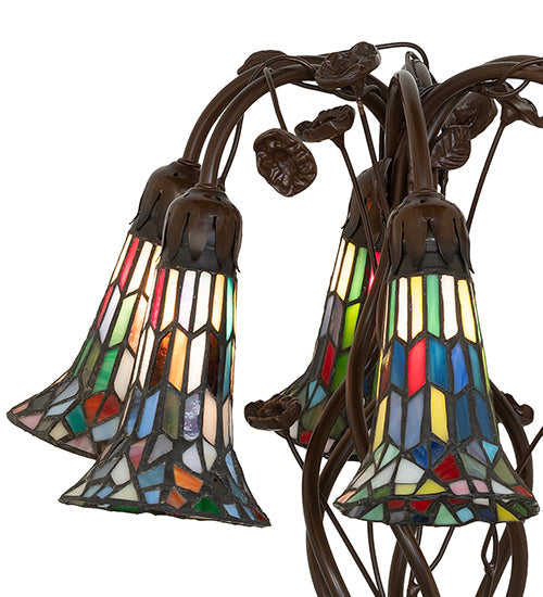 Meyda Lighting Stained Glass Pond Lily 19" 6-Light Mahogany Bronze Table Lamp With Multi-Colored Shade Glass