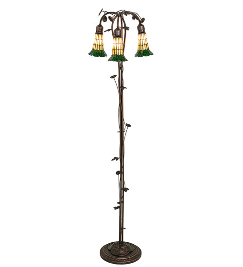 Meyda Lighting Stained Glass Pond Lily 255134 58" 3-Light Mahogany Bronze Floor Lamp With Green & Honey Shade Glass