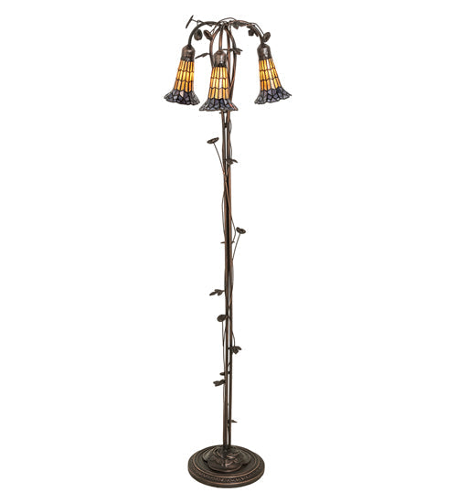 Meyda Lighting Stained Glass Pond Lily 255135 58" 3-Light Mahogany Bronze Floor Lamp With Violet & Honey Shade Glass
