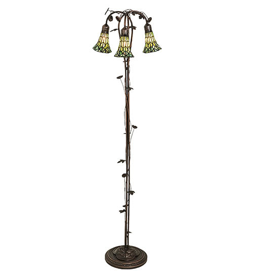 Meyda Lighting Stained Glass Pond Lily 255136 58" 3-Light Mahogany Bronze Floor Lamp With Green Shade Glass