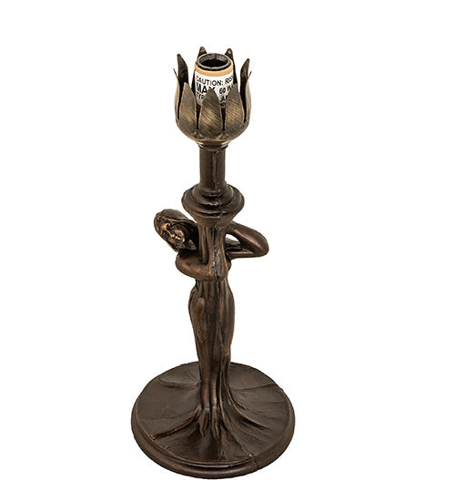 Meyda Lighting Stained Glass Pond Lily 259393 15" Mahogany Bronze Nouveau Lady Accent Table Lamp With Red & Yellow Shade Glass