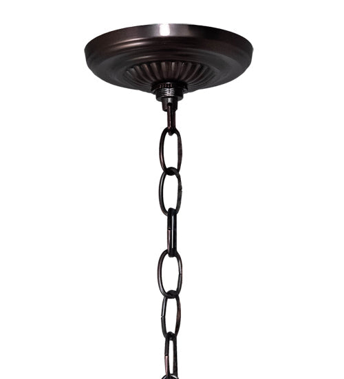 Meyda Lighting Stained Glass Pond Lily 26" 7-Light Mahogany Bronze Chandelier With Orange & Violet Shade Glass