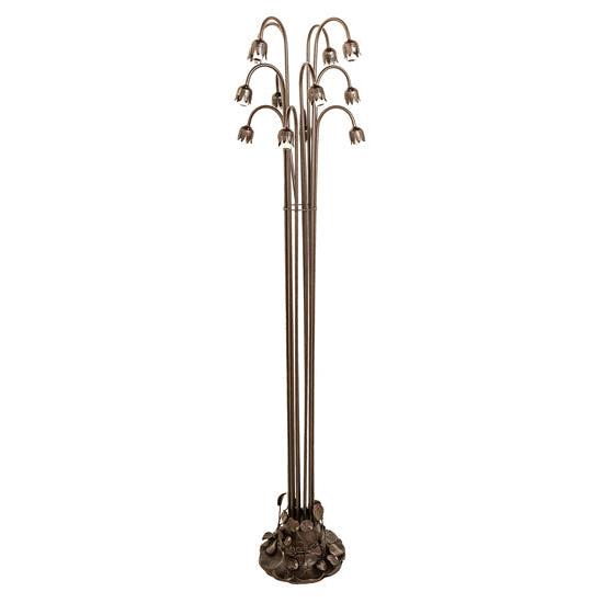Meyda Lighting Stained Glass Pond Lily 63" 12-Light Mahogany Bronze Floor Lamp With Multi-Colored Tiffany Shade Glass