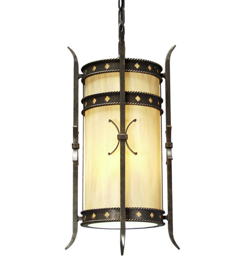 Meyda Lighting Stanza 12" 3-Light Gilded Tobacco Pendant Light With Beige Shade Glass