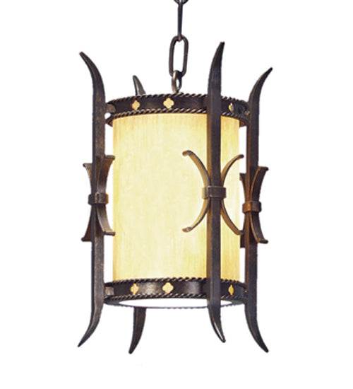 Meyda Lighting Stanza 9" Gilded Tobacco Pendant Light With Beige Shade Glass