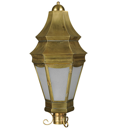 Meyda Lighting Statesboro 14" Brushed Brass Outdoor Post Light With Frosted Clear Ripple Art Shade Glass